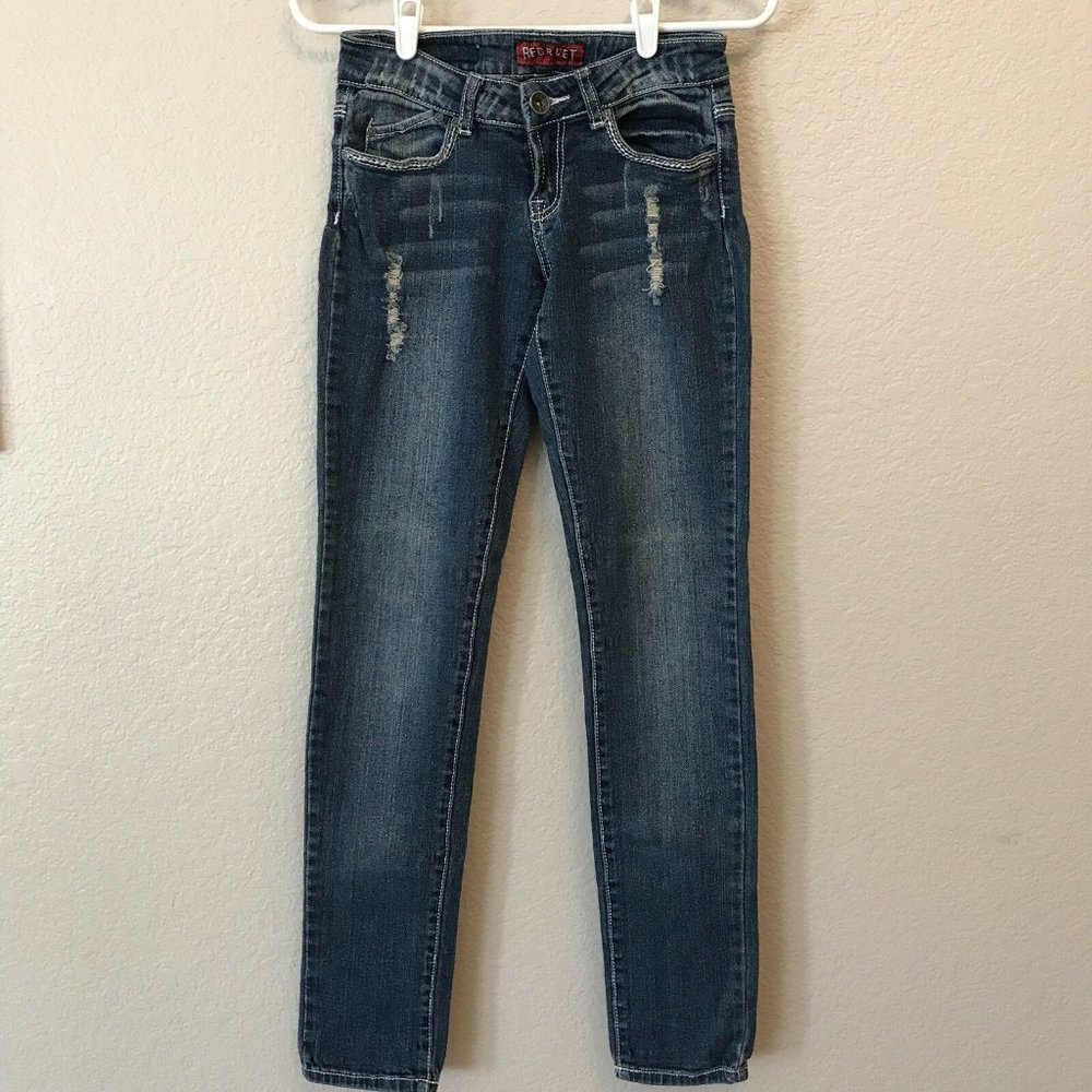 Red Rivet Destroyed Jeans Juniors - Picture 2 of 7